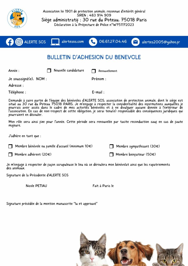 bulletin d’adhesion du benevole